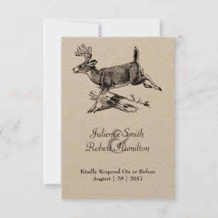Cartão RSVP de Casamento Rustic Deer Woodland