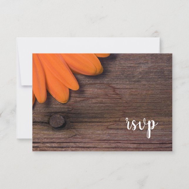 Cartão RSVP de Casamento Rustic Orange Daisy Ranch (Frente)
