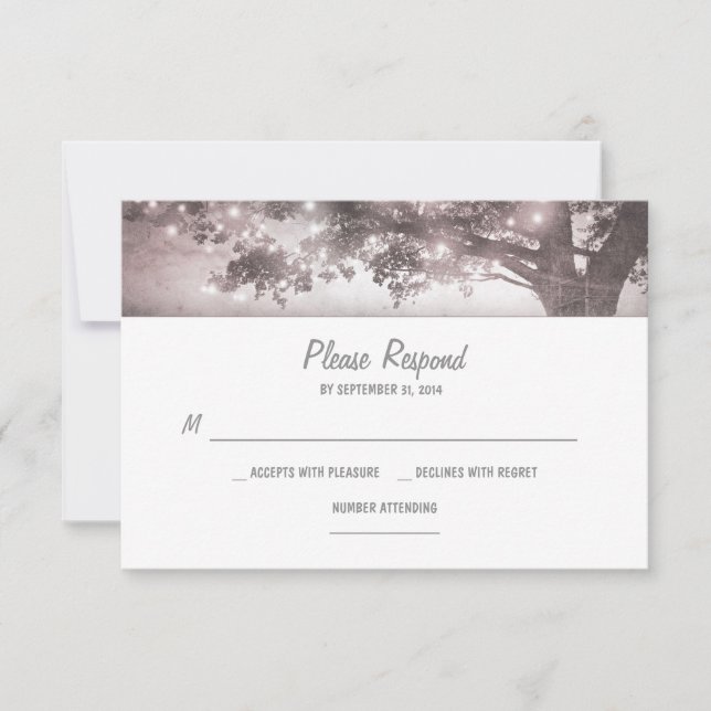 cartão RSVP de casamento rústico das árvores de co (Frente)