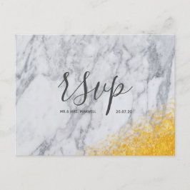 Cartão Rsvp de Casamento Script de Mármaco Dourado