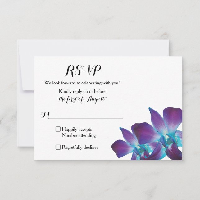 Cartão RSVP de Casamento Simples da Orquídea Dendr (Frente)