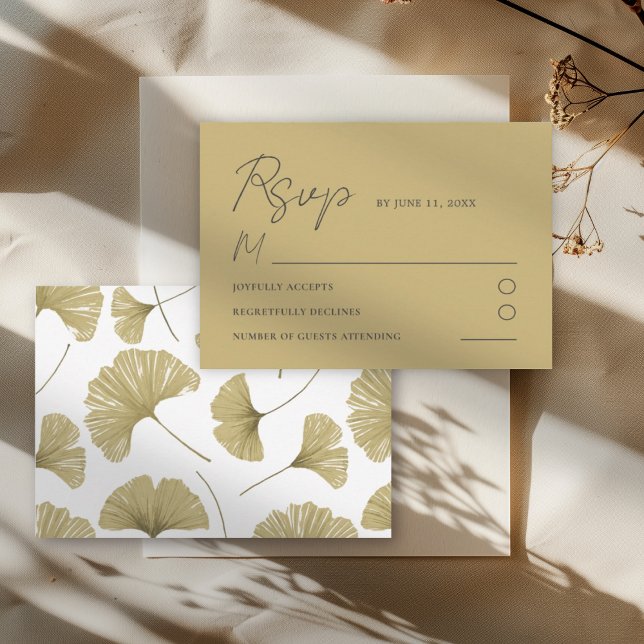 Cartão RSVP de Casamento Simples de Ginkgo Amarelo (Criador carregado)
