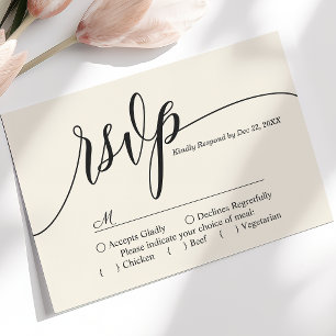 Cartão RSVP de Casamento Simples de Script Ivory C