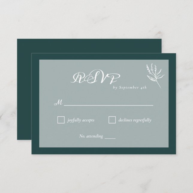 Cartão RSVP de Casamento Simples Emerald Green (Frente/Verso)