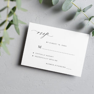 Cartão RSVP de casamento simples, preto e branco