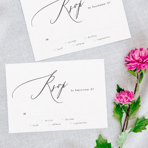 Cartão RSVP de Casamento Simples Preto e Branco Mo