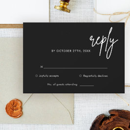 Cartão RSVP de Casamento Simples Preto Moderno