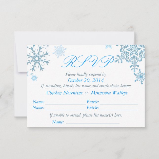 Cartão RSVP de Casamento Snowflake (Malibu Silver) (Frente)