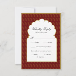 Cartão RSVP de Casamento Tradicional Vermelho e Ou