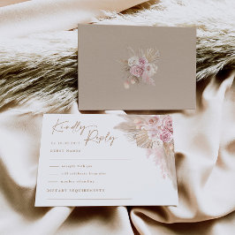 Cartão RSVP de Casamento Tropical Boho Pampas de Blush se