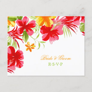 Cartão RSVP de Casamento Tropical Hibiscus