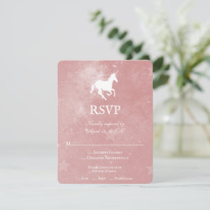 Cartão RSVP de Casamento Unicórnio Rosa