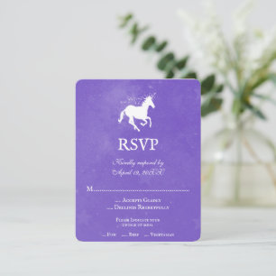 Cartão RSVP de Casamento Unicórnio Roxo