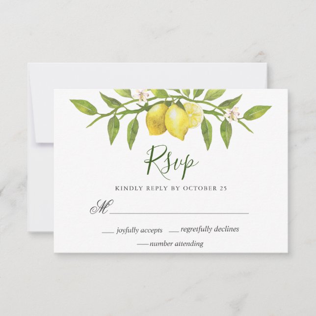 Cartão RSVP de Casamento Verde com Lemons Blossom (Frente)