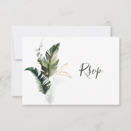 Cartão RSVP de Casamento Verde de Folhagem Tropica