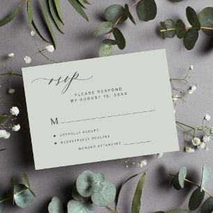 Cartão RSVP de casamento verde de sábio simples
