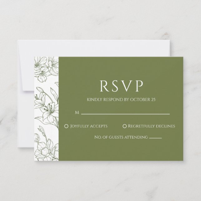 Cartão RSVP de Casamento Verde de Sage Floral Eleg (Frente)