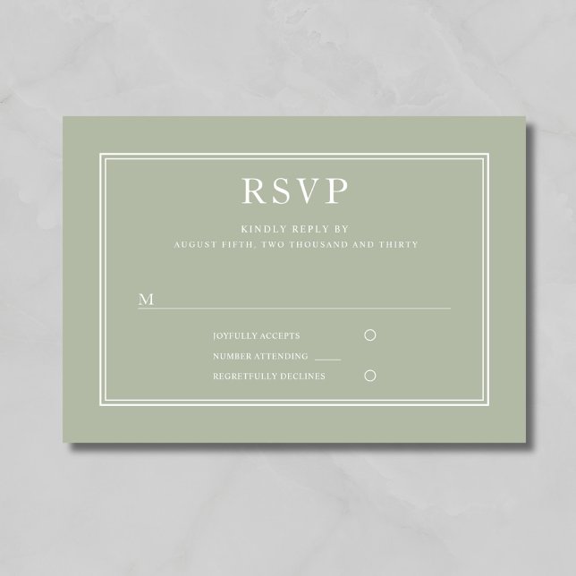 Cartão RSVP de Casamento Verde de Sage Formal Mode (Modern Elegant Formal Sage Green Wedding RSVP Card)