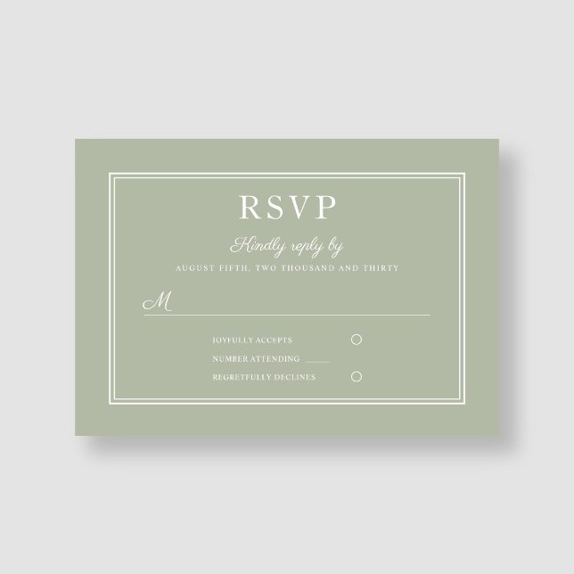 Cartão RSVP de Casamento Verde de Sage Formal Mode (Modern Elegant Formal Sage Green Wedding RSVP Card)