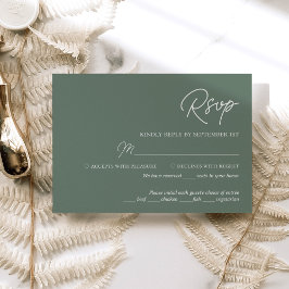 Cartão RSVP de Casamento Verde de Sage Minimalista