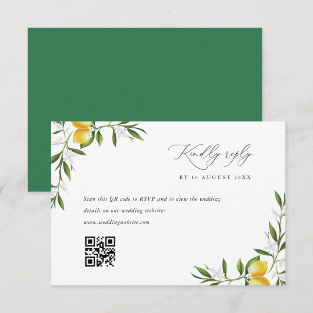 cartão RSVP de casamento verde-limão-aquarela (Frente/Verso)