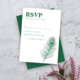 Cartão RSVP de Casamento Verde Mínimo de Feather