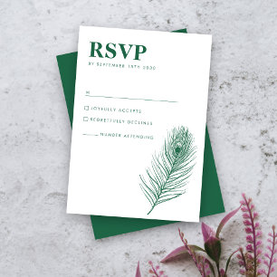 Cartão RSVP de Casamento Verde Mínimo de Feather