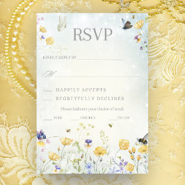 Cartão RSVP de Casamento Verde Russo Boho Wildflow