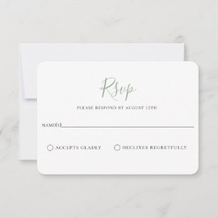 Cartão RSVP de Casamento Verde Sage Minimalista