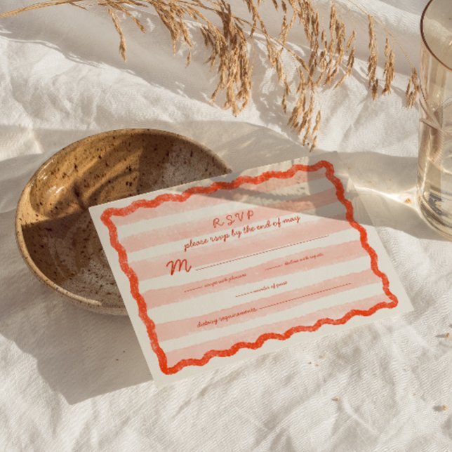 Cartão RSVP de Casamento Vermelho e Rosa Moderno W (Criador carregado)