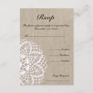 Cartão RSVP de Casamento Vintage Doily & Burlap