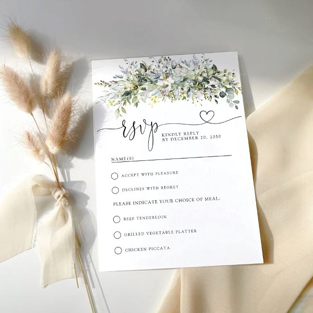 Cartão RSVP de Cerimônia de Casamento Floral Green (Criador carregado)