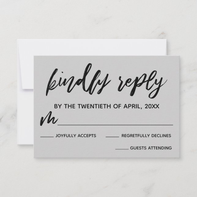Cartão RSVP de Cinza de Casamento de Escrita Manua (Frente)