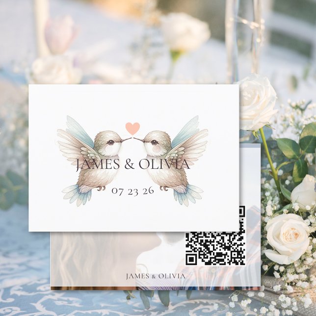 Cartão RSVP de Código QR de Adição de Casamento Ad (Adorable Wedding Add Photo QR Code RSVP Card (front and back))