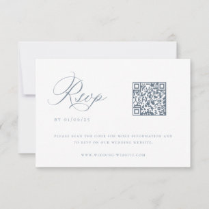 Cartão RSVP de Código QR de Casamento Azul Dusty