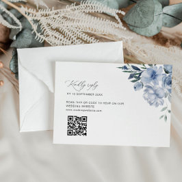 cartão RSVP de código QR de casamento azul empoeir