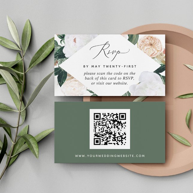 Cartão RSVP de Código QR de Casamento Boho Blooms (Criador carregado)
