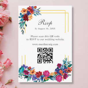 Cartão RSVP de Código QR de Casamento de Flor de F