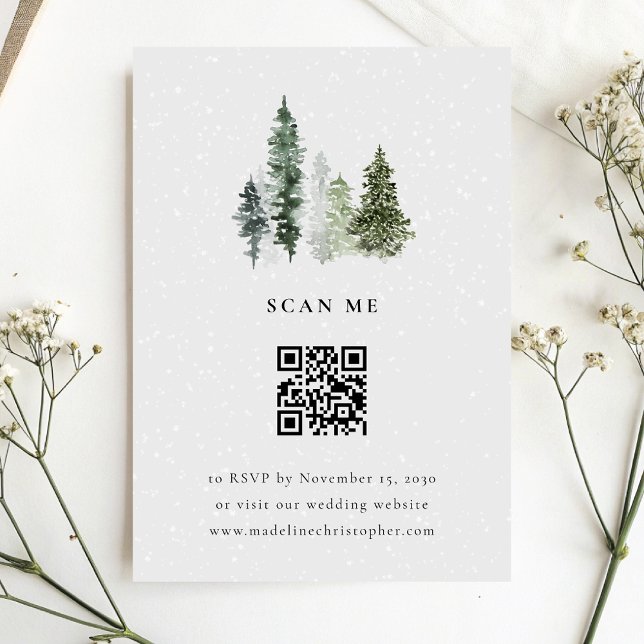 Cartão RSVP de Código QR de Casamento de Floresta  (Criador carregado)