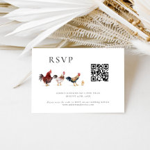 Cartão RSVP de Código QR de Casamento de Galinha d