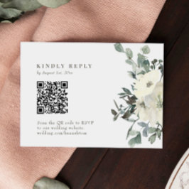 Cartão RSVP de Código QR de Casamento Floral de Iv
