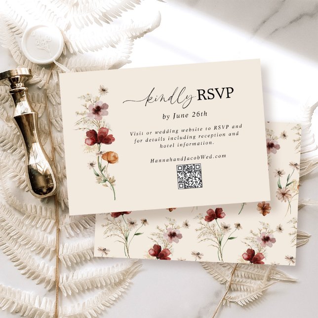 Cartão RSVP de Código QR de Casamento outono de fl (Criador carregado)