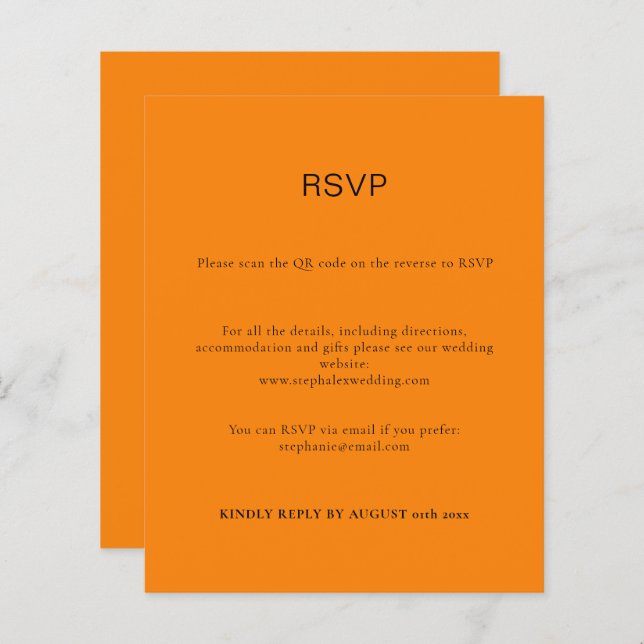 Cartão RSVP de Código QR Laranja de Outono Simples (Frente/Verso)