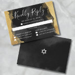 Cartão RSVP de Convite à Navegação Preta Dourada M<br><div class="desc">Bar Elegante ou placa de resposta Mitzvah Bat com resposta de evento duplo. Este cartão de resposta versátil e sofisticado foi projetado para se adequar a uma celebração de Bar ou Bat Mitzvah que apresenta um almoço de tarde e uma celebração noturna. A placa abre com "Resposta gentil" mostrada elegantemente...</div>