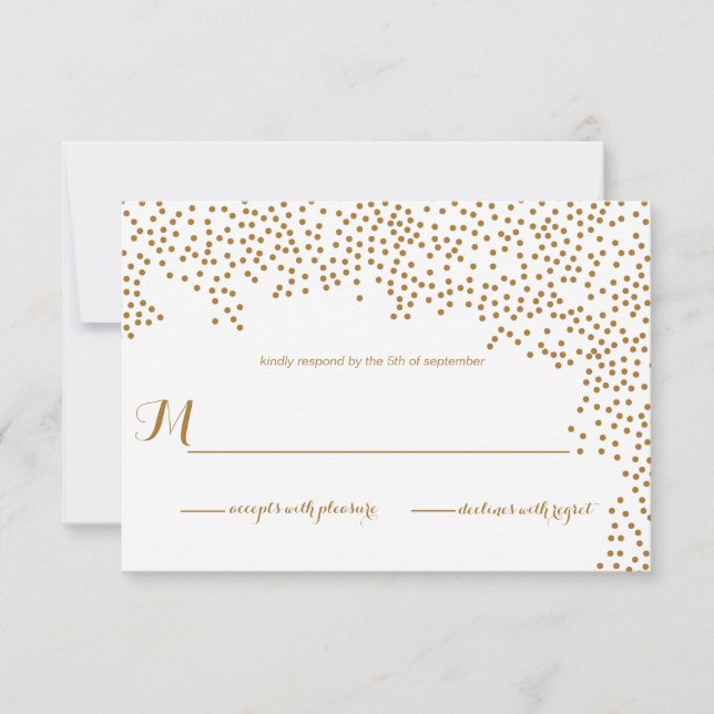 Cartão RSVP de Convite Confetti Dourado (Frente)