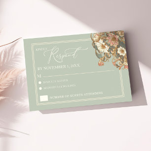 Cartão RSVP de Convite Floral de ornamentado