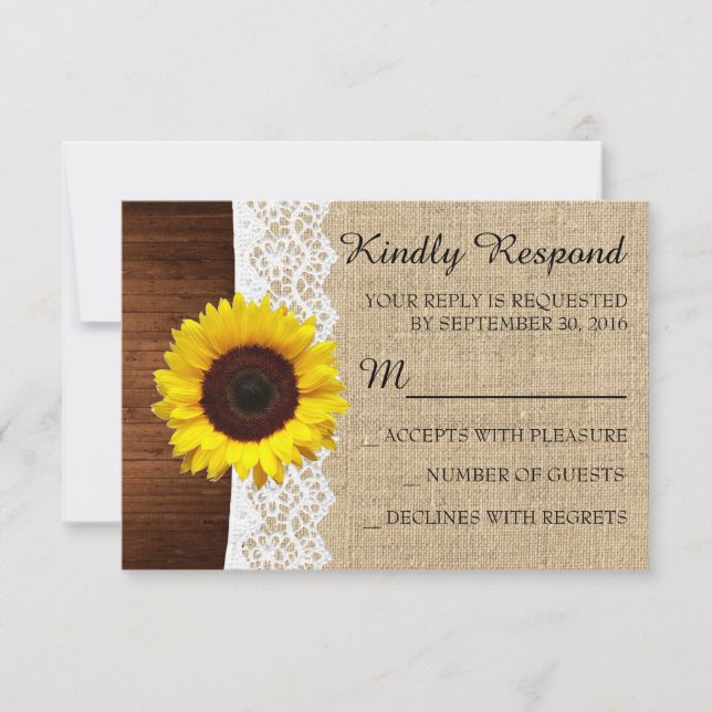Cartão RSVP de Convite para Casamento de Girassol  (Frente)