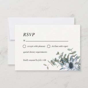 Cartão RSVP de cor aquosa floral azul empoeirado
