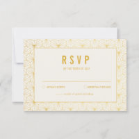 Cartão RSVP de Deco Geométrico Dourado e Branco