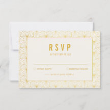 Cartão RSVP de Deco Geométrico Dourado e Branco
